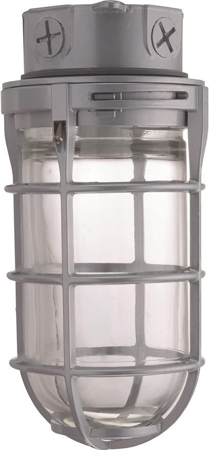 Lithonia Lighting Incandescent Vapor Tight Jelly Jar Light 150W 120V Grey | Utility Ceiling Lamp, Industrial Style Wall Light for Indoor and Outdoor Use, Includes Junction Box (VC150I M12)