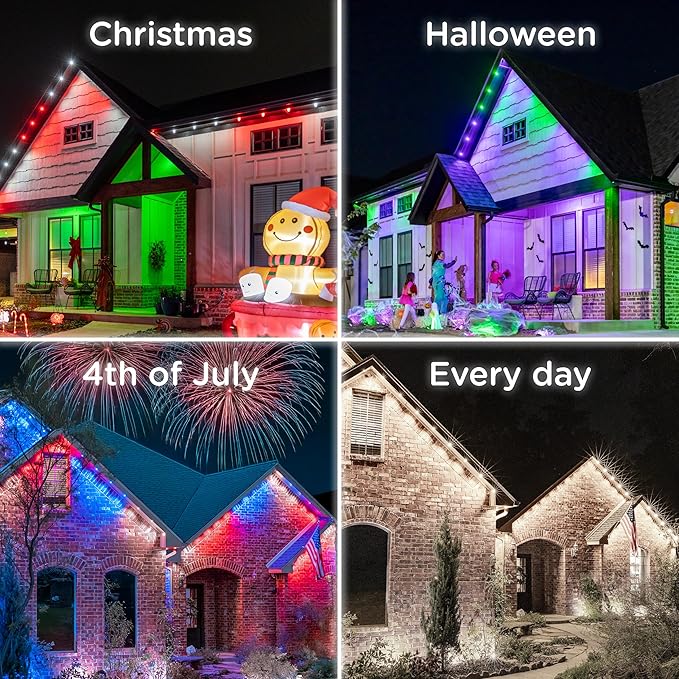 Enbrighten VIBE Eternity Permanent Outdoor Lights, 50ft, 36 RGBWIC LEDs, Smart Everyday Accent Lights, IP67 Waterproof, Compatible with Alexa, Google Home, White, 81102