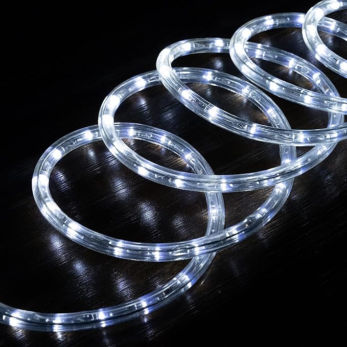 WYZworks 216LEDs, 20ft LED Outside Rope Lights, Waterproof Permanent Outdoor ETL Certified Connectable Clear Tube, Christmas Palm Tree Holiday Decorative Landscape Patio Accent Lighting - Cool White