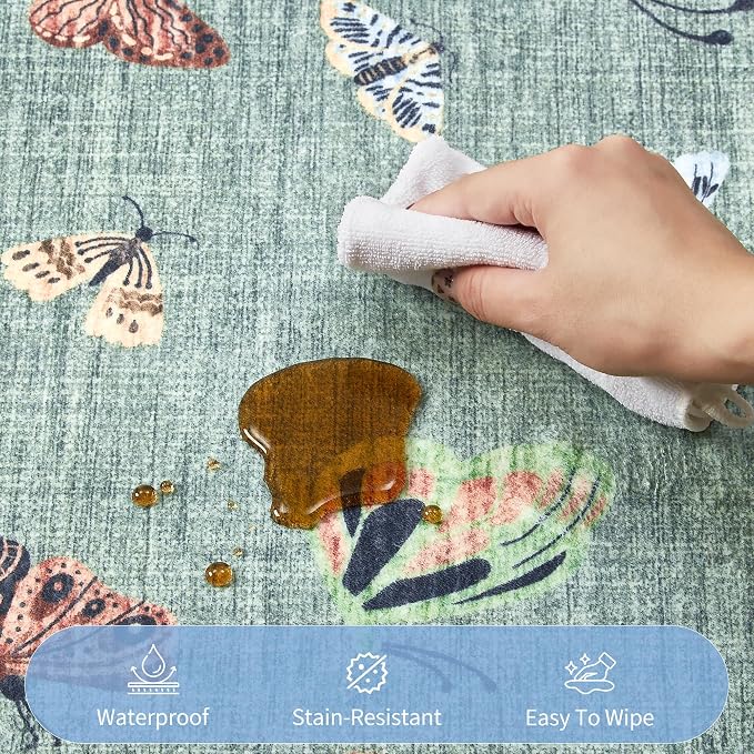 GarveeHome Butterfly Area Rug 6x9, No Slip Washable Rug, Modern Bedroom Rug Under Bed Ultra Carpet, Low-Profile Rugs for Living Room Bedroom Dining Room, Light Green