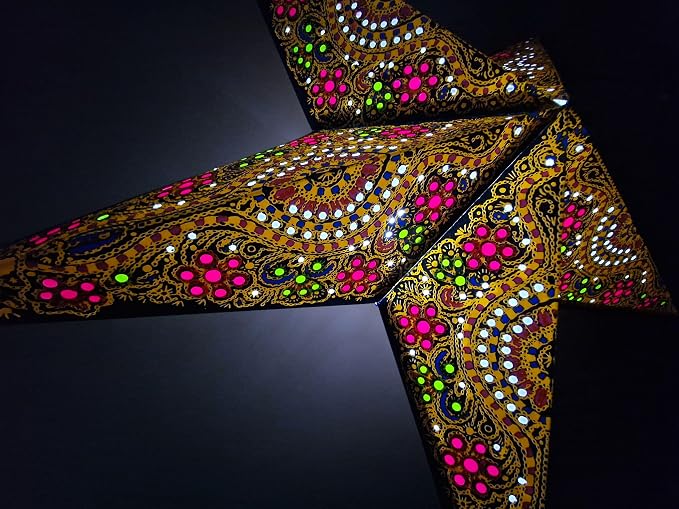 Lantern Lampshade Paper Star Light Shades Large 60cm Hanging Decorations for Christmas Wedding Home Decoration Birthday Party Foldable 5 Pointed Star (Blue, Yellow)
