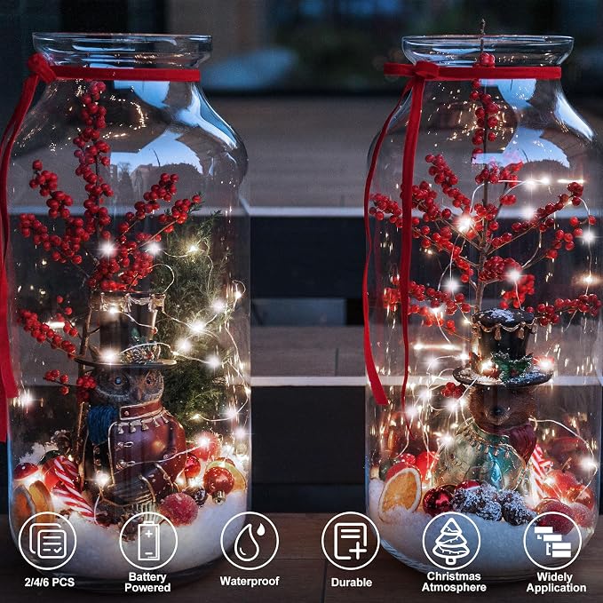 Timer Fairy Lights Battery Operated Twinkle Lights with 5 Modes | 16.4Ft 50 LED Silver Copper Wire Battery Wreath Lights for Home Christmas Wedding Indoor Outdoor Decor, Warm White