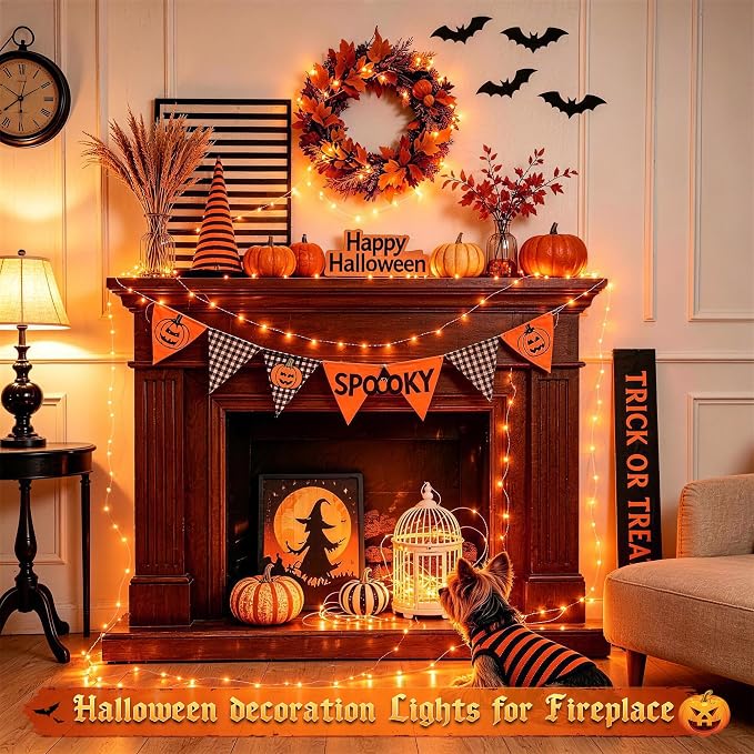 JMEXSUSS 100 LED USB Orange Fairy Lights Plug in, 33 Ft Orange Lights | Mini Twinkle Fall Lights for Indoor Fireplace Tree Autumn Thanksgiving Party Car Halloween Decor, Remote with 8 Modes, DIY
