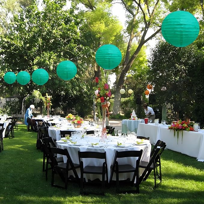 20Pcs Blue Green Paper Lanterns for Parties, 6” 8” 10” 12” Chinese Asian Hanging Round Paper Lanterns for Birthday Wedding Halloween Christmas Home Decor Party Decor