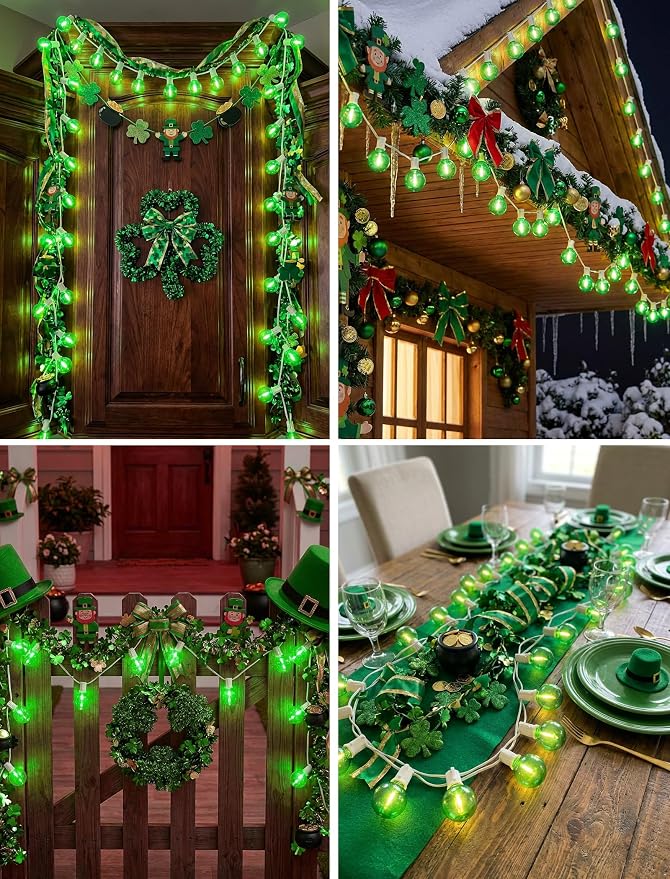 GOOTHY 25Ft G40 LED Outdoor Globe String Lights, Outdoor Christmas Decorations Lights with 27 Shatterproof Green Bulbs, Hanging Patio Light Waterproof for Irish-Themed Party Backyard Garden Wedding