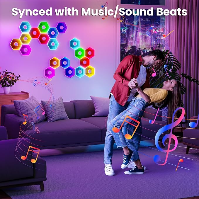10 Pack Hexagon Led Lights, 90mm Smart Hexagon, Smart App RGB Gaming Led Light, with Remote Control & Music Sync Honeycomb Shape Hexagon Wall Lights for Bedroom, Living Room Wall