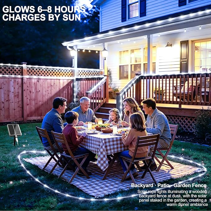 Solar Rope Lights Outdoor Waterproof, 66FT 200 LED Solar String Lights with 8 Lighting Modes,Trampoline Lights, Solar Patio Light for Garden Fence Backyard Deck Porch Pool Tree Christmas Decor