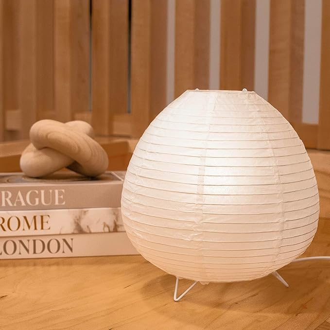 Nogy Small Rice Paper Lamp • Japanese Paper Lantern Lamp • Paper Shade Table Lamp • Bedside Lantern Lamps for Bedrooms