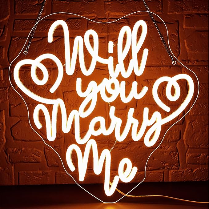 Will You Marry Me Neon Sign for Wall Decor Dimmable Led Neon Light Up Sign for Hanging Proposal Wedding Party Engagement Valentines Day Girlfriend Bridal Shower Gifts Art Size 13.1 * 12.9In (WZCP202)