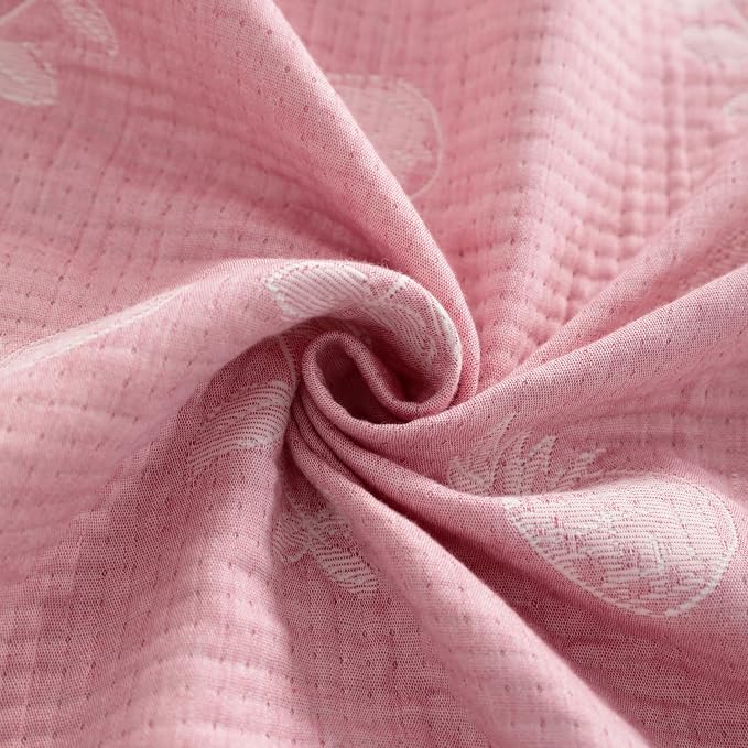NTBAY 3 Layer Muslin Toddler Blanket, 30 x 40, Pink Pineapple | Breathable Muslin Cotton Outer Layers with Light Thermal Fill, Reversible for Stroller, Daycare, Travel, and Supervised Use