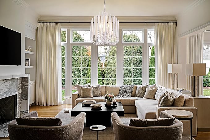 TOCHIC Modern Farmhouse Chandelier for Dining Room 18", Small Vintage White Wood Chandeliers Light for Living Room, Rustic Pendant Lighting Fixture Ceiling Hanging for Foyer Bedroom Entryway