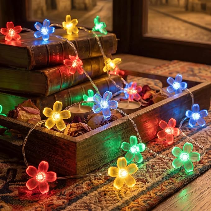 Flower Battery Operated Indoor String Lights 30L Cherry Blossom Fairy Light | Waterproof Outdoor Garden Party Camping Birthday Wedding Room Multicolor