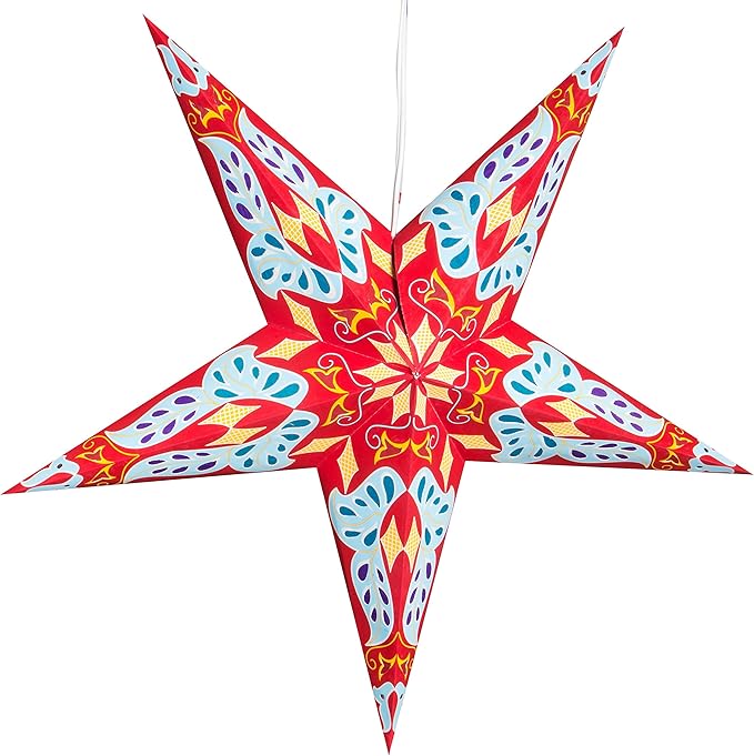 Dara Red Paper Star Lantern with 12 Foot Power Cord Included