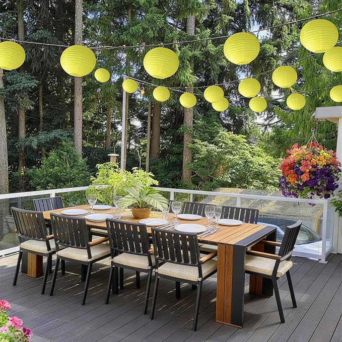 KNONEW 10 Pack 10‘’ Yellow Outdoor Silk Lanterns Decorative Party Hanging Waterprooof Chinese Round Lanterns for Weddings, Birthdays, Parties Decoration (No Light Bulbs Included)