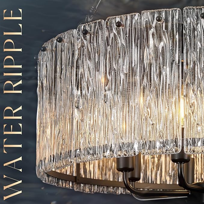 Modern Drum Chandelier 24.4" Black Crystal Glass Chandeliers 8-Light Luxury Ceiling Pendant Lighting Fixture for Dining Room Foyer Living Room Bedroom