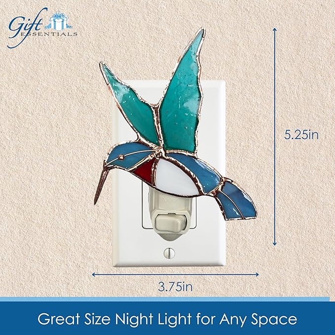 Gift Essentials Hummingbird Plug in Night Light - Stained Glass Nightlight with On/Off Rocker Switch - Includes One 4 Watt Replaceable Incandescent Warm Glow Bulb