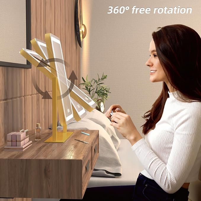 13.1"×16.7" Vanity Mirror with Lights, LED Makeup Mirror | Smart Touch, 3 Dimmable Colors, Memory Function, 10X Magnifying, for Desk, Bedroom, Dorm, Vanity