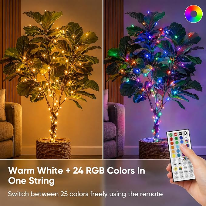 OMIKA Fairy Lights Plug in, 80FT 240 LED Fairy Lights with Remote, 150 Lighting Modes String Lights Indoor, RGB Colors+Warm White Fairy Lights for Bedroom Party Outdoor Decor