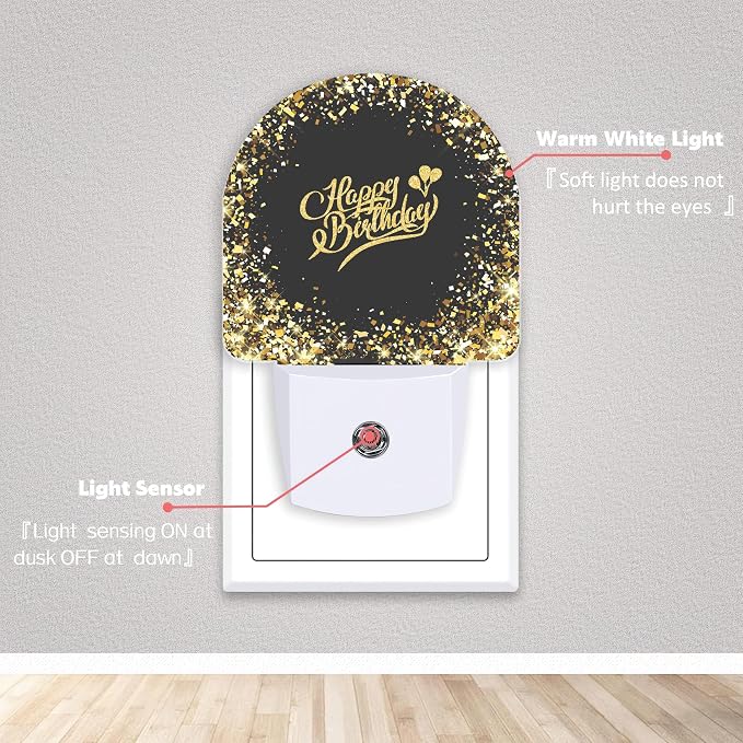 Happy Birthday Night Lights Plug into Wall for Girls Boys Room,Night Light LED Lamp Dusk to Dawn Sensor Round Lamp for Bedroom Bathroom Hallway Home Wall Decor