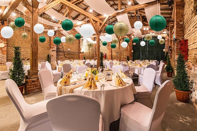 21-Pack Green Gold Paper Lanterns Party Decorations | Round Hanging Lantern for St. Patrick's Day, Graduation, Wedding, Tropical Jungle Theme Birthday, Football Theme Baby Shower