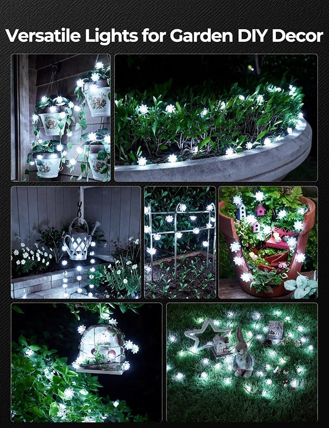 Brightown 50 LED Flower Solar String Lights Outdoor Waterproof, White | Solar Powered Fairy Lights with 8 Modes for Garden Yard Fence Patio Christmas Balcony Holiday Party Decor