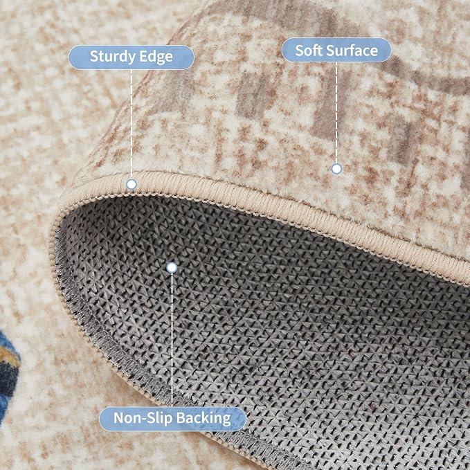 GarveeHome Butterfly Area Rug 2x6, No Slip Washable Rug, Modern Bedroom Rug Under Bed Ultra Carpet, Low-Profile Rugs for Living Room Bedroom Dining Room, Khaki