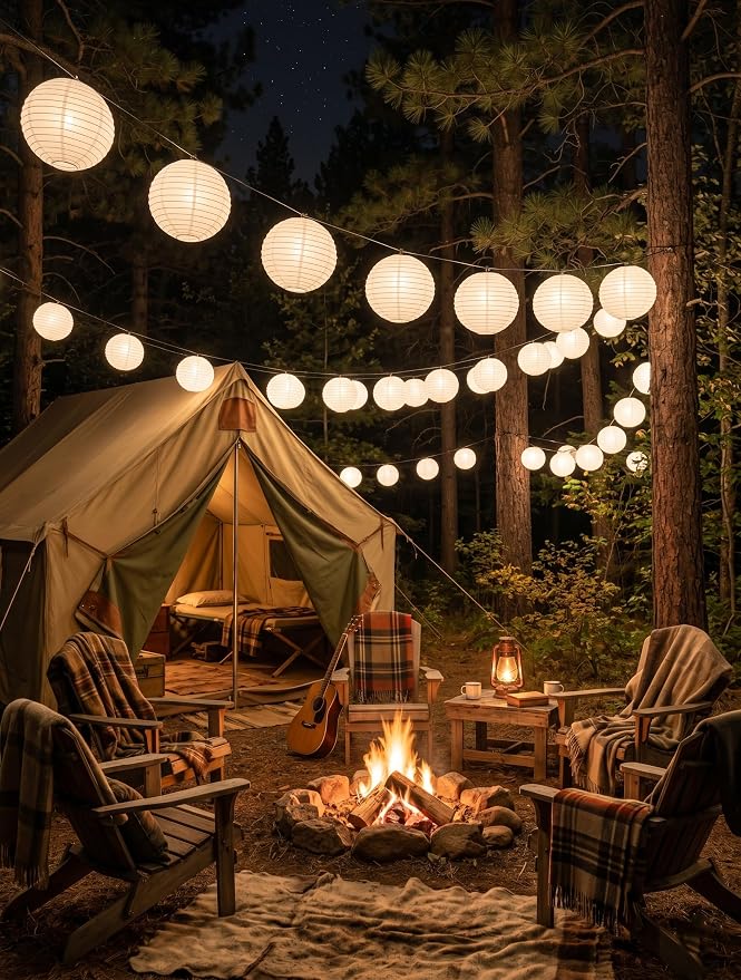 Lantern String Lights Outdoor, 27.5FT White Lantern String Lights Plug in with 10 Nylon Lanterns and G40 LED Bulbs, Hanging Light Strings Waterproof for Indoor Bedroom Outdoor Patio Wedding Party