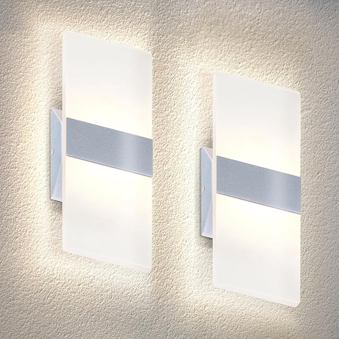 ASD 12 Inch Indoor LED Wall Sconce - 12W 2700K-5000K Dimmable Brushed Nickel Wall Sconce Lights for Living Room, Bedroom, Bathroom, Hallway - Modern Wall Sconces Hardwired, UL Interior Light, Set of 2