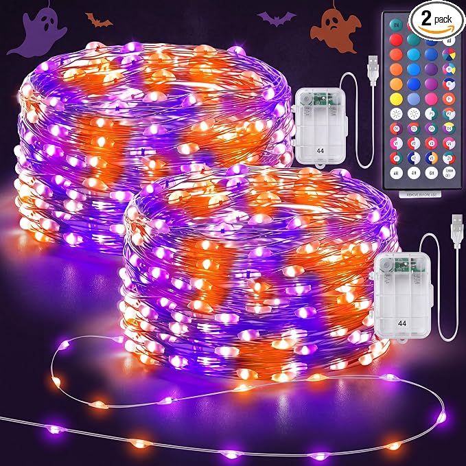 LitHome 2Pack 34 Colors Changing Fairy Lights Battery Operated with Remote | Each 20FT 60 LED Halloween Fairy Lights Battery Operated, Waterproof RGB Twinkle Light for Christmas Indoor Outdoor Decor
