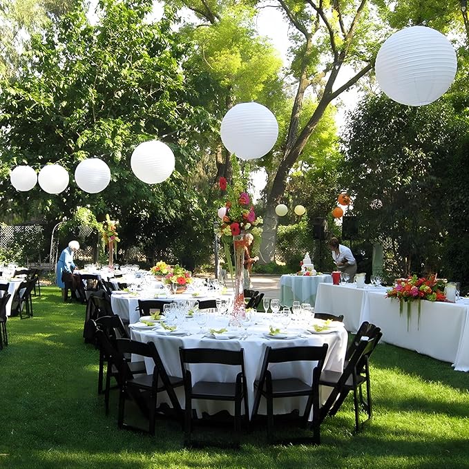 20Pcs White Paper Lanterns for Parties, 6” 8” 10” 12” Chinese Asian Hanging Round Paper Lanterns for Birthday Wedding Halloween Christmas Home Decor Party Decor