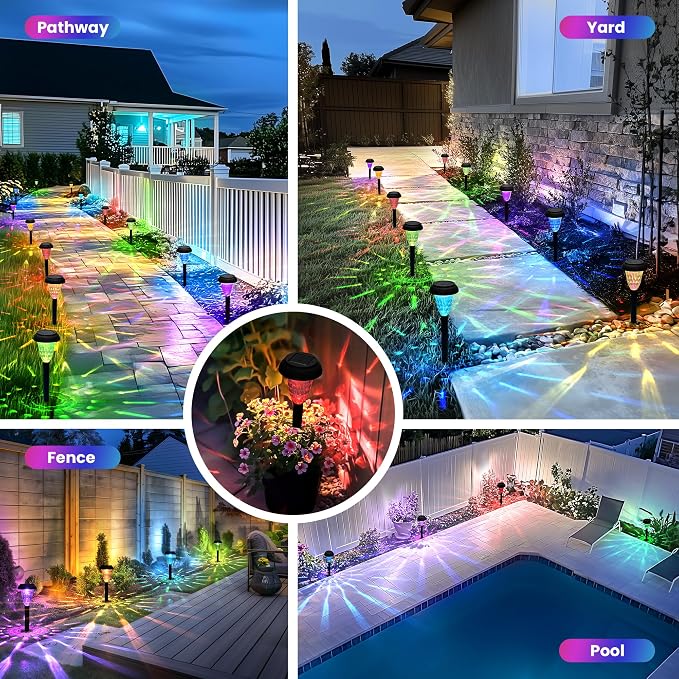 Solar Lights Outdoor Waterproof for Pathway, 8 Pack Color Changing | Solar Pathway Lights, Garden Light for Yard Patio Driveway Walkway Lawn Landscape Lighting for Outdoor Decorations