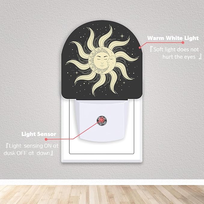 Moon Star Sun Night Lights Plug into Wall for Girls Boys Room,Night Light LED Lamp Dusk to Dawn Sensor Round Lamp for Bedroom Bathroom Hallway Home Wall Decor