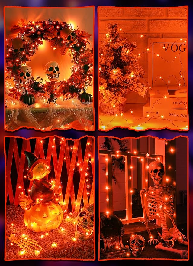 Minetom Halloween Fairy Lights Battery Operated, 5 Pack 7 FT 20 LED Orange | Fairy Lights with Timer, Black Wire Halloween String Light for Indoor Bedroom Classroom Thanksgiving Party Decoration