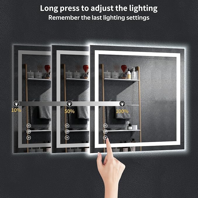 30"x32" LED Bathroom Mirror with Lights, Anti-Fog, Backlit+Frontlit | CRI 95, Stepless Dimmable, 3 Colors Lighting, Shatterproof Tempered Glass, HD Reflection, Memory, (Horizontal/Vertical)
