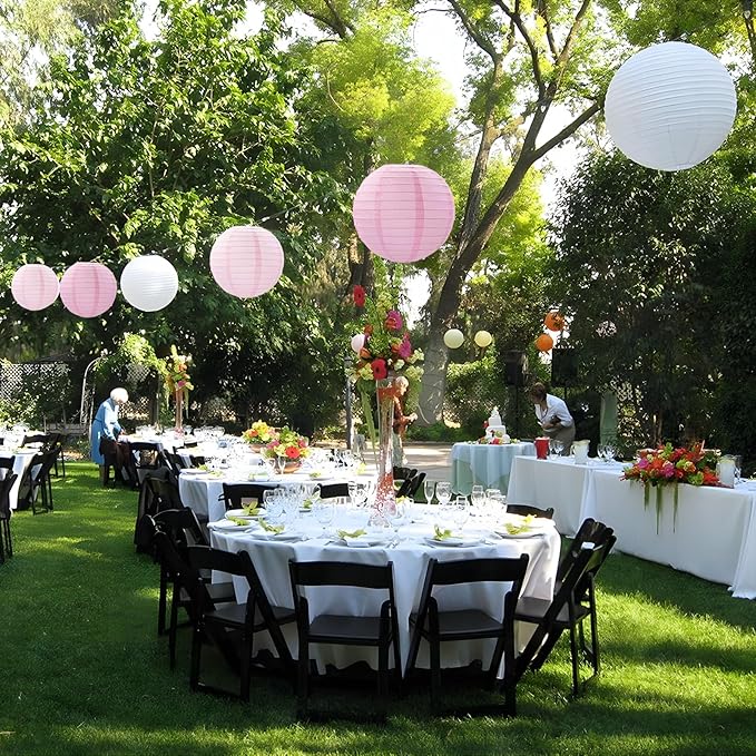 20Pcs Pink Light Pink White Paper Lanterns for Parties, 6” 8” 10” 12” Chinese Asian Hanging Round Paper Lanterns for Birthday Wedding Halloween Christmas Home Decor Party Decor