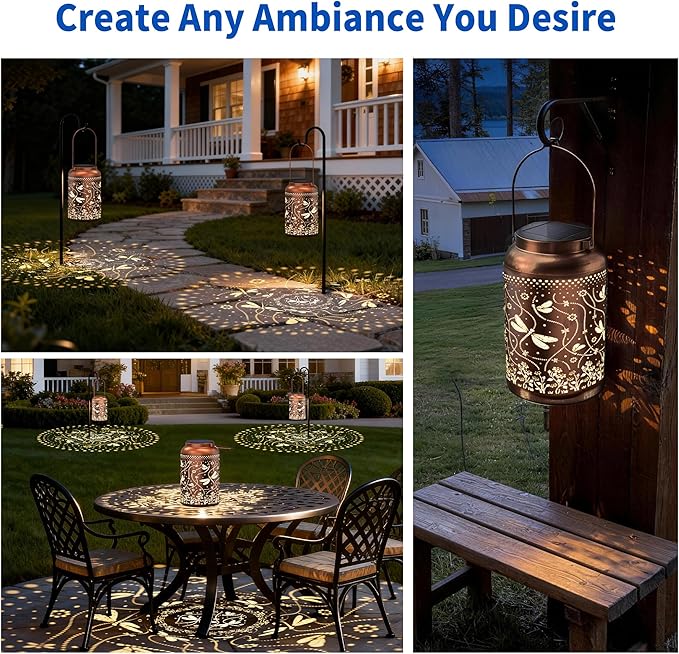 Solar Lanterns Outdoor Waterproof,Dragonfly Solar Lantern Gift for Women Girl Mom Grandma ,High-Strength Metal Hanging Solar Lantern for Yard,Garden,Porch Landscape Deconrations-1 Pack