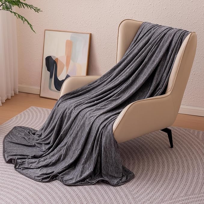 Amazon Basics Cooling Blanket for Hot Sleepers, Reversible Lightweight Thin Throw Blanket for Bed, Couch and Sofa, Throw (50" x 70"), Dark Gray
