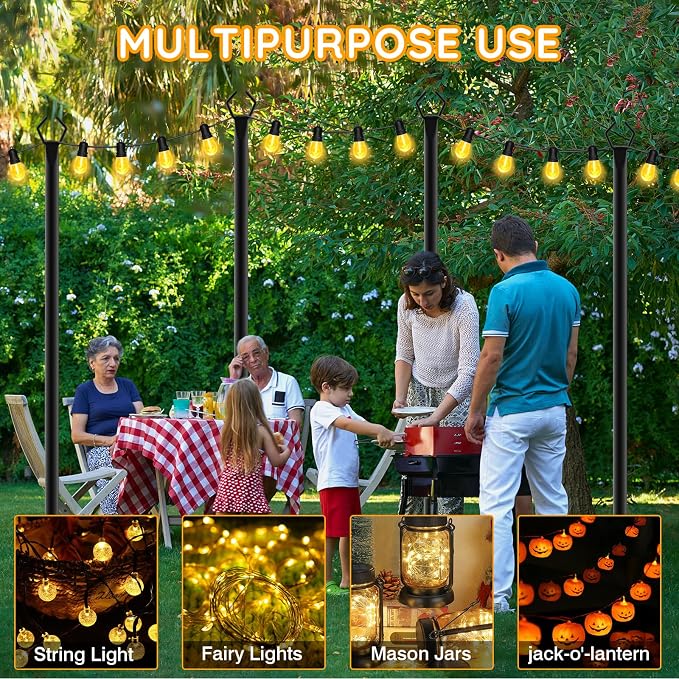AHRLHR 4 Pack String Light Poles,Poles for Outdoor String lights10 Ft Metal Poles with Fork for Outdoor String Lights,Outdoor Light Poles with Fork,Patio,Deck,Backyard