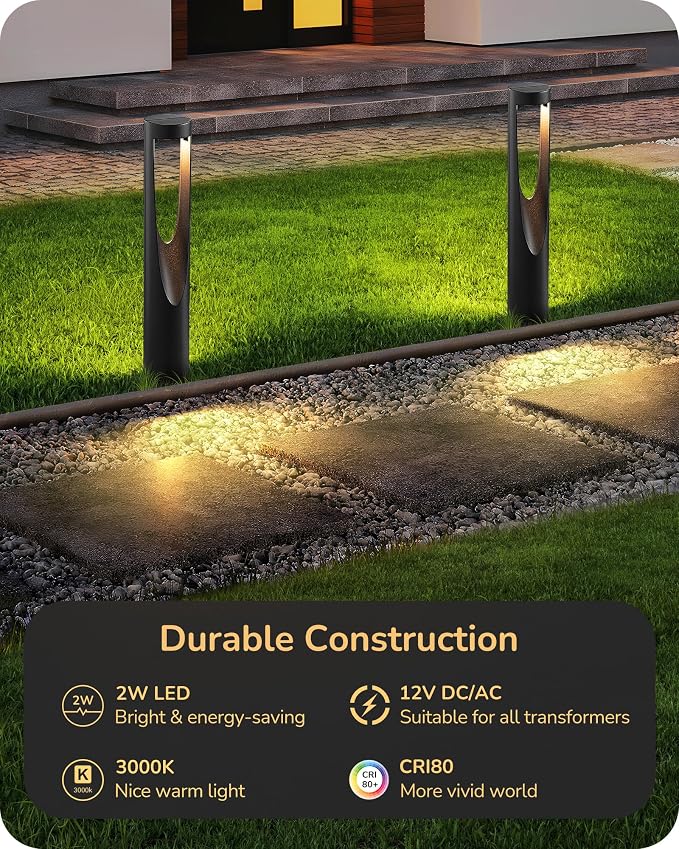 EDISHINE Low Voltage Landscape Lights for Walkway 8 Pack | 12V 2W 150LM 3000K, CRI80, Electric LED Pathway Lights Wired with Connectors, Waterproof for Path, Yard, Garden