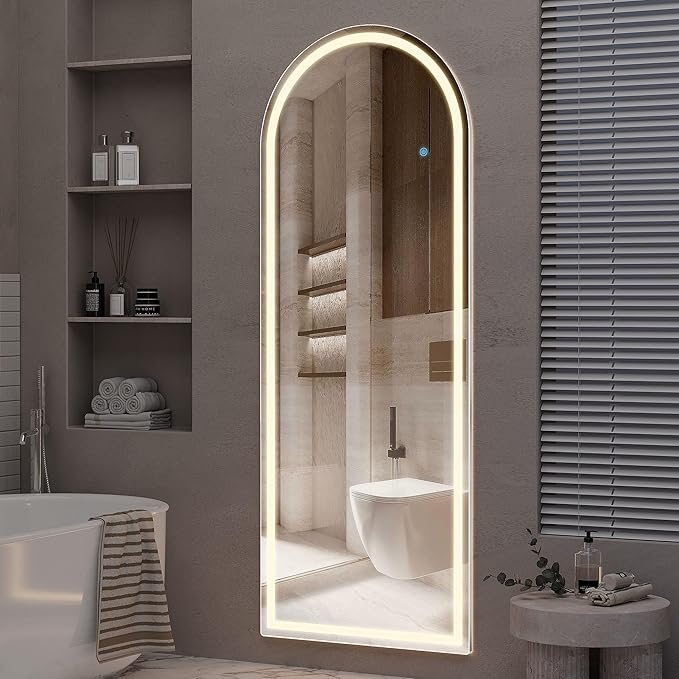 63"x20" Arched Full Length Mirror with LED Lights, Body Floor Mirror with Dimming & 3 Color Lighting, Mirror Full Length for Home Wall Decor, Tall Arch Aluminum Frame for Bedroom Cloakroom