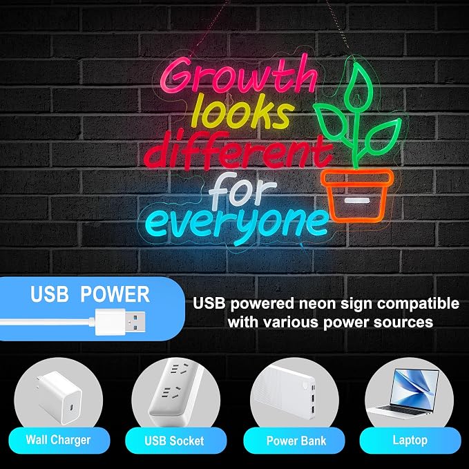 Growth Looks Different for Everyone Neon Sign for Wall Decor Classroom Growth Looks Different for Everyone LED Sign Light