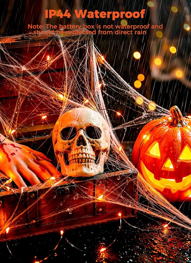 Minetom Halloween Fairy Lights Battery Operated, 5 Pack 7 FT 20 LED Orange | Fairy Lights with Timer, Black Wire Halloween String Light for Indoor Bedroom Classroom Thanksgiving Party Decoration