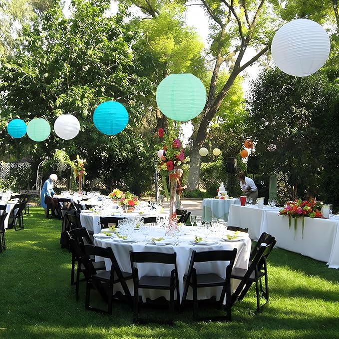 20Pcs Blue Light Blue White Paper Lanterns for Parties, 6” 8” 10” 12” Chinese Asian Hanging Round Paper Lanterns for Birthday Wedding Halloween Christmas Home Decor Party Decor
