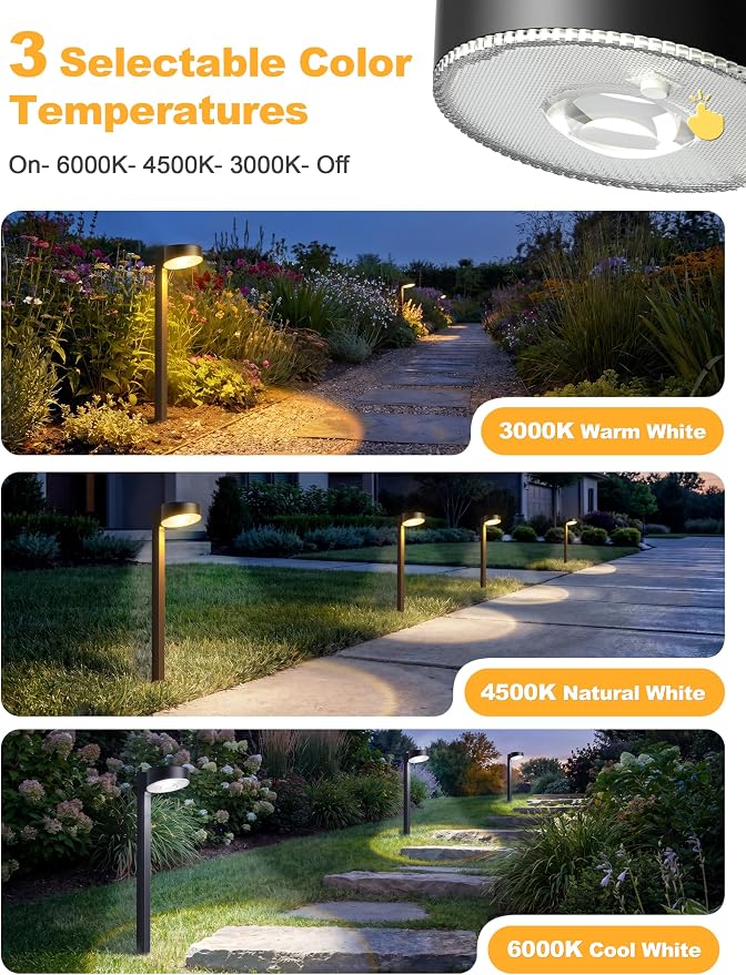 VOLISUN Solar Pathway Lights Outdoor, 12 Pack 3CCT(3000K/4500K/6000K) Bright Solar Walkway Lights, Auto On/Off, Landscape Path Lights with Optical Len & IP65 Waterproof for Yard Patio Walkway Driveway