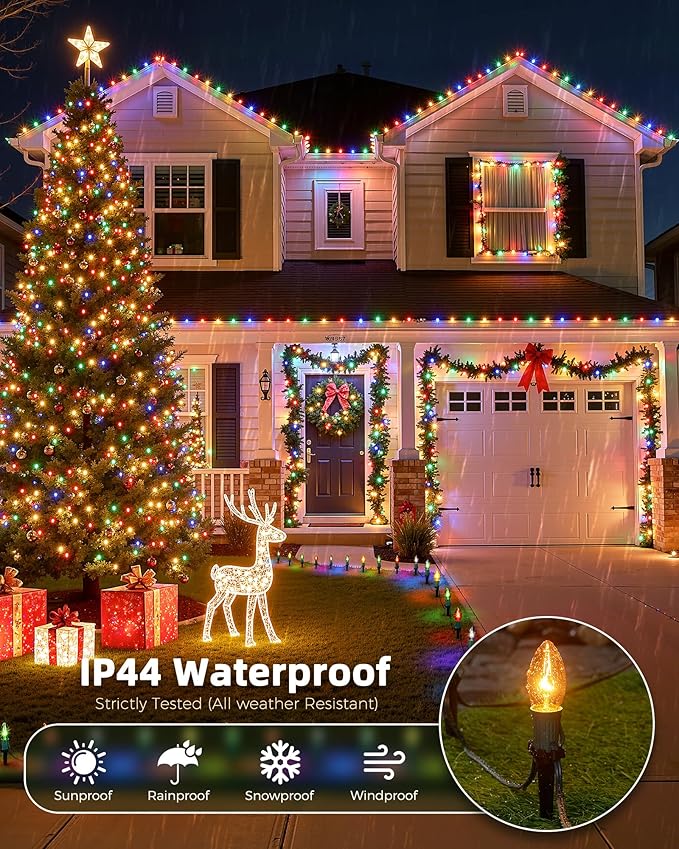 Christmas Pathway Lights Outdoor, 102.8 Ft Driveway Christmas Lights with 80 Multicolor Bulbs and Stakes, Connectable Outdoor Decorations Yard Walkway Sidewalk Holiday, Multicolor