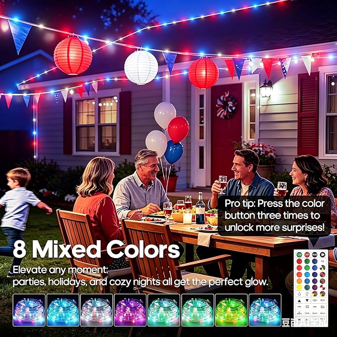 Rope Lights for Outside 39FT 100 LED RGB Battery Operated String Lights | 24 Colors RGB, Color Changing, Waterproof, Remote, String Light Outdoor for Christmas Halloween Party Holiday Wedding Decor
