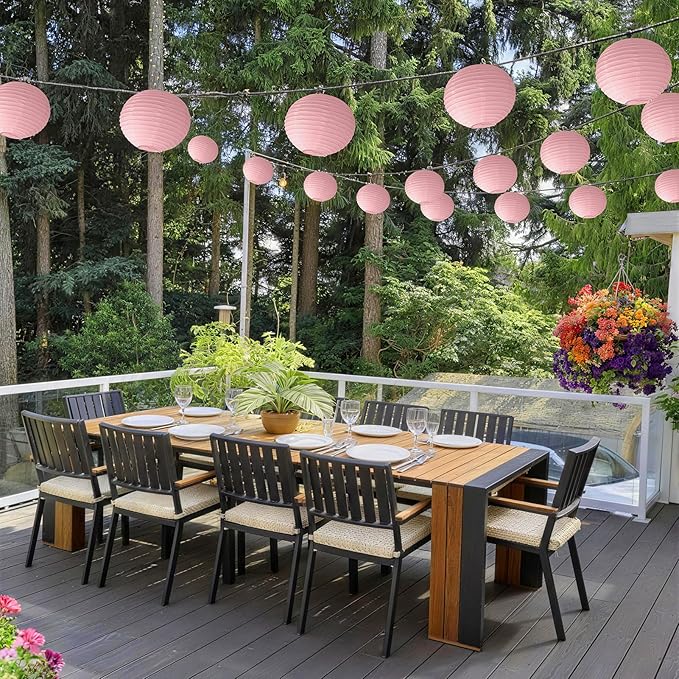 KNONEW 10 Pack 10'' Pink Outdoor Silk Lanterns Decorative Party Hanging Waterprooof Chinese Japanese Round Lanterns for Weddings, Birthdays, Parties Decoration (No Light Bulbs Included)
