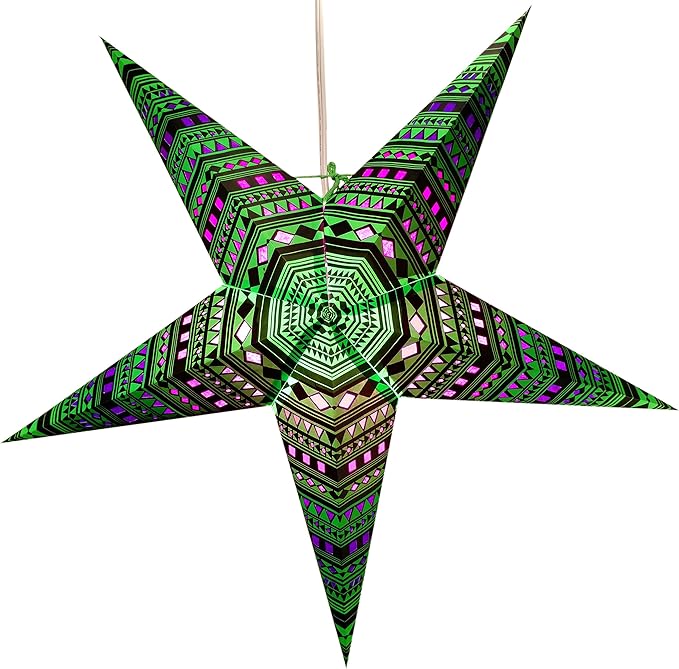 Spika Green Paper Star Lantern with 12 Foot Power Cord Included