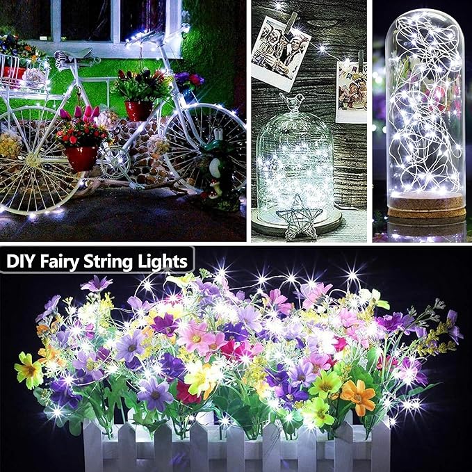 Joomer LED Fairy Lights Battery Operated, 2 Pack Each 16FT 50 LED Cuttable Starry Lights with Timer for Bedroom, Parties, Wedding Christmas Indoor Decor (White)