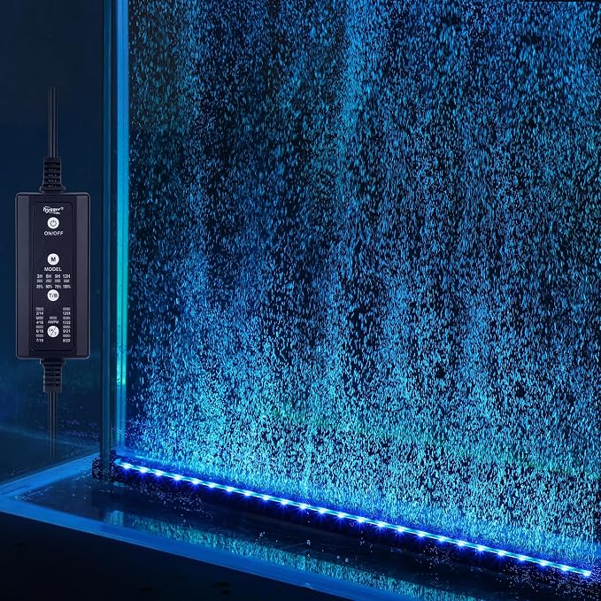 hygger Aquarium Bubble Bar with 24/7 LED Light, Quiet Fine Air Stone with Hose Check Valve, Adjustable Time Brightness Color Submersible Fish Tank Light, Air Diffuser Wall Decorations | Aeration Ambient Bubble Light Strip